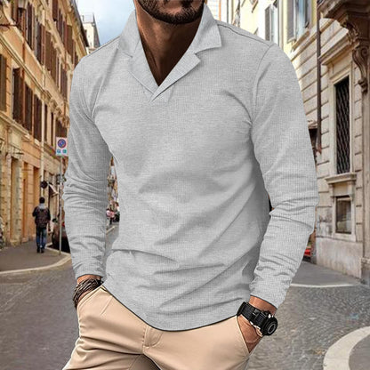 Men's casual long-sleeve shirt with structured design and modern stand-up collar Skorter