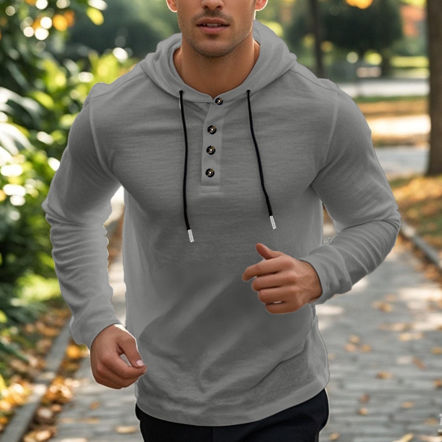 Men's hooded sweater with two-button closure and sporty cut Skorter