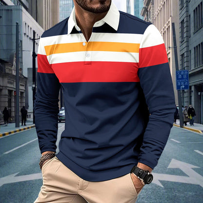 Men's Sporty Long Sleeve Shirt with Colorful Stripes Skorter