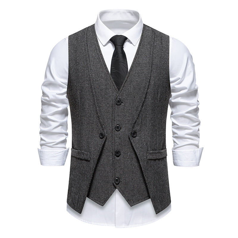 Men's suit vest in elegant herringbone design with practical pockets Skorter