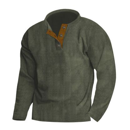 Men's long-sleeve pullover with textured surface and elegant button placket Skorter