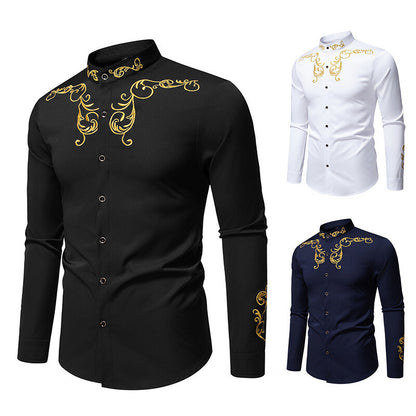 Men's Long Sleeve Shirt with Elegant Embroidery Design Skorter