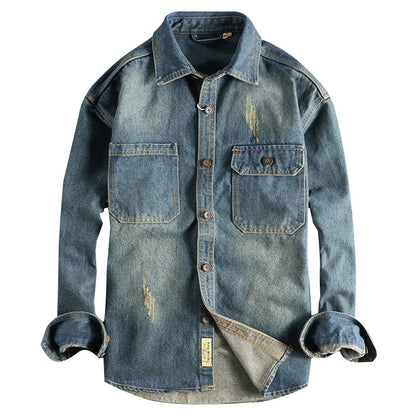 Men's denim shirt with flap pockets and vintage design Skorter