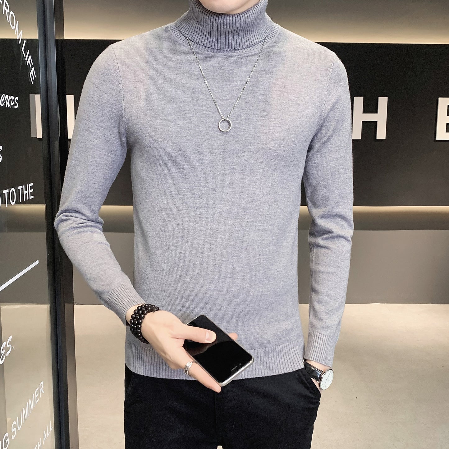 Men's sweater with high collar made of soft knitted fabric Skorter