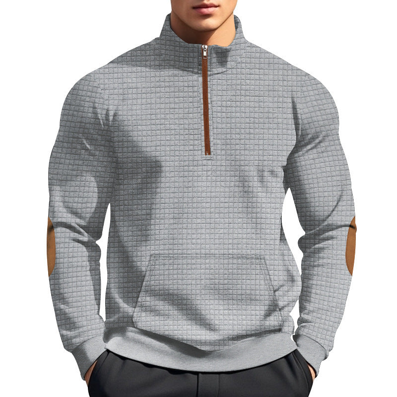 Men's sporty sweater with half zipper and structured surface Skorter