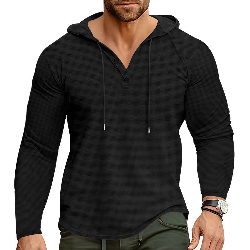 Men's stylish hoodie shirt with textured design and fashionable button details Skorter