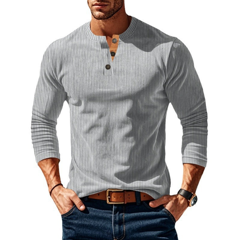 Men's long sleeve shirt with textured stand-up collar and practical button details Skorter