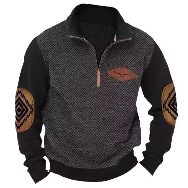 Men's stylish sweater with contrast collar and elbow patches Skorter