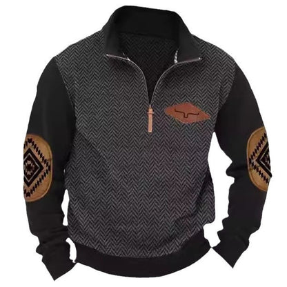 Men's stylish sweater with contrast collar and elbow patches Skorter