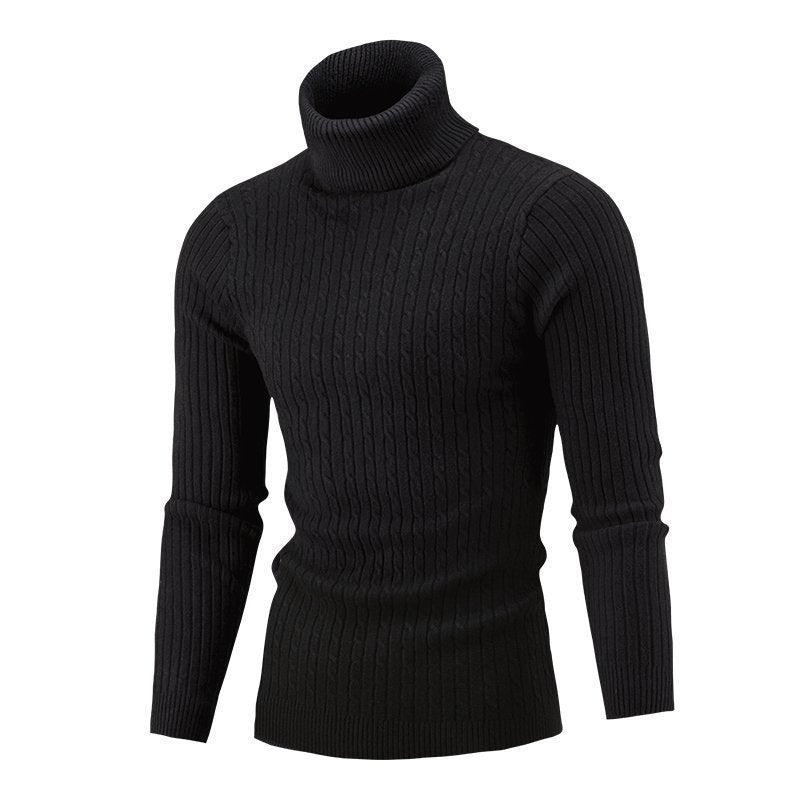 Men's Elegant Knit Sweater with Stand-Up Collar and Fine Cable Knit Pattern Skorter