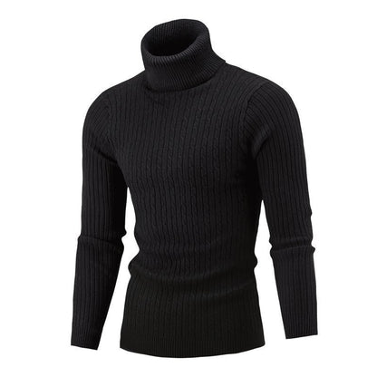 Men's Elegant Knit Sweater with Stand-Up Collar and Fine Cable Knit Pattern Skorter