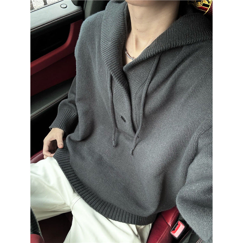 Men's casual hooded sweater with button placket and thicker knit structure Skorter