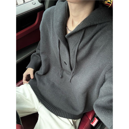 Men's casual hooded sweater with button placket and thicker knit structure Skorter
