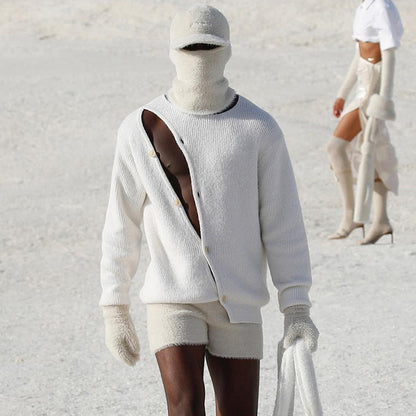 Men's stylish knitted sweater with asymmetrical cut and snap buttons Skorter