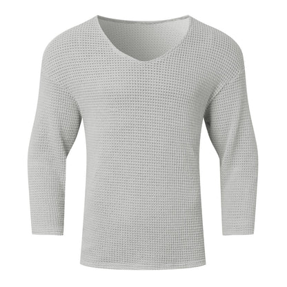 Men's Waffle Structure V-Neck Long Sleeve Shirt Skorter