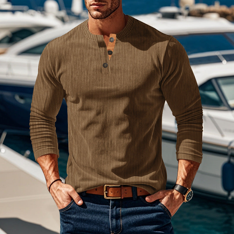 Men's long sleeve shirt with textured stand-up collar and practical button details Skorter
