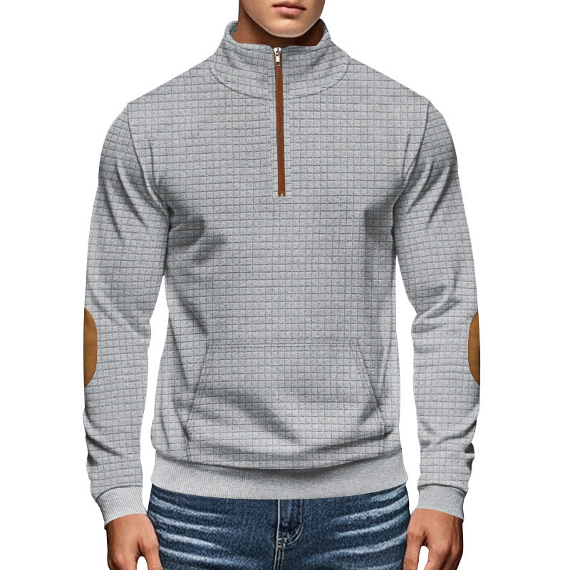 Men's sporty sweater with half zipper and structured surface Skorter