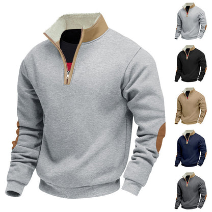 Men's stylish fleece pullover with half-zip and contrasting elbow patches Skorter