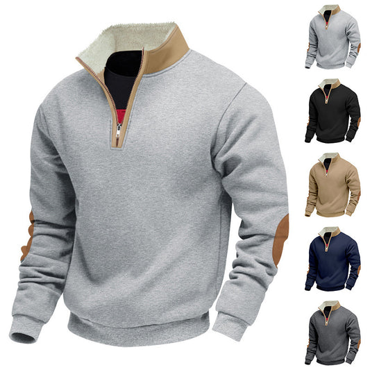 Men's stylish fleece pullover with half-zip and contrasting elbow patches Skorter