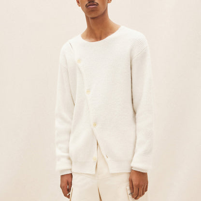 Men's stylish knitted sweater with asymmetrical cut and snap buttons Skorter