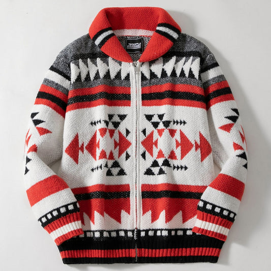 Herrkardigan med geometriskt mönster och hög krage Skorter