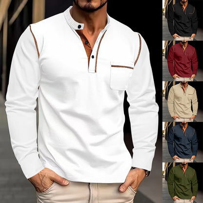 Men's casual long-sleeve blouse with innovative button closure and trendy fabric mix Skorter