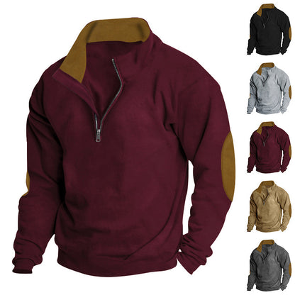 Men's sporty pullover with half-length zipper and modern elbow patches Skorter