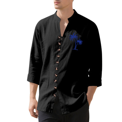 Men's long-sleeve shirt with embroidered palm motif and button placket Skorter