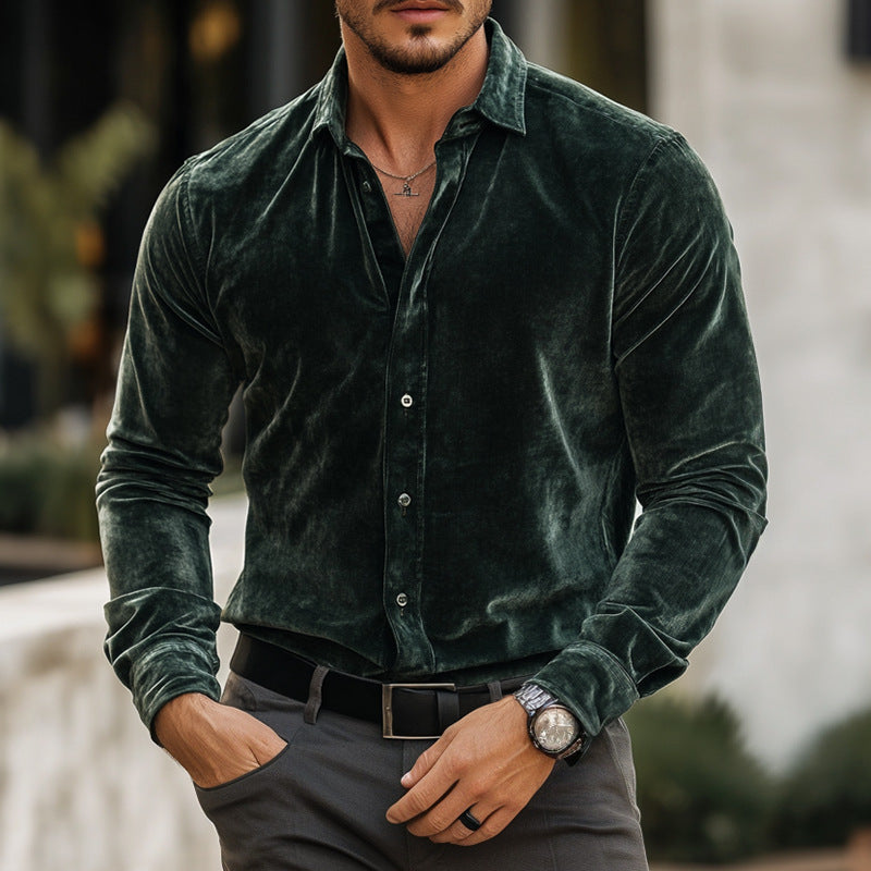 Men's elegant velvet shirt with fine details Skorter