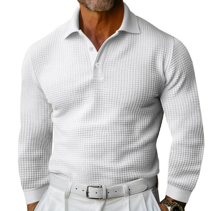 Men's Luxurious Long Sleeve Polo Shirt with Textured Design and Modern Details Skorter