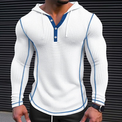 Men's stylish hooded shirt with textured design and button placket Skorter