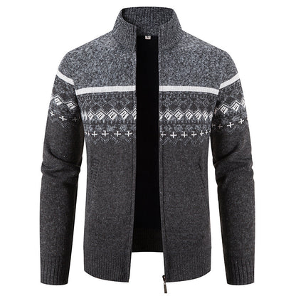 Men's cardigan with modern Norwegian pattern and stand-up collar Skorter