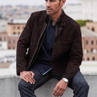 Men's suede jacket in classic cut with stand-up collar and practical pockets Skorter