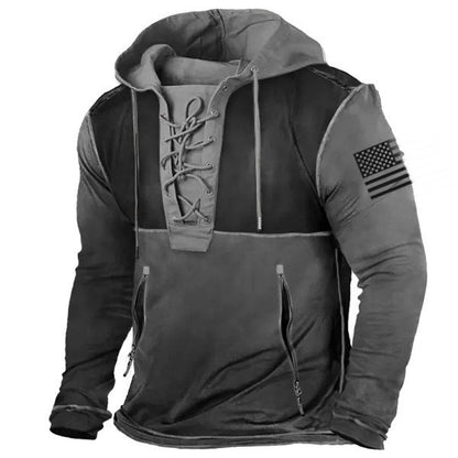 Men's hoodie with trendy lacing detail and American flag motif Skorter