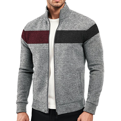 Men's sporty stand-up collar sweater with contrasting color areas and high-quality cotton Skorter