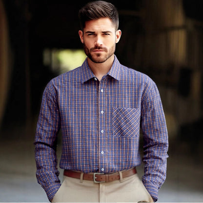 Men's elegant long-sleeve shirt with fashionable check design Skorter