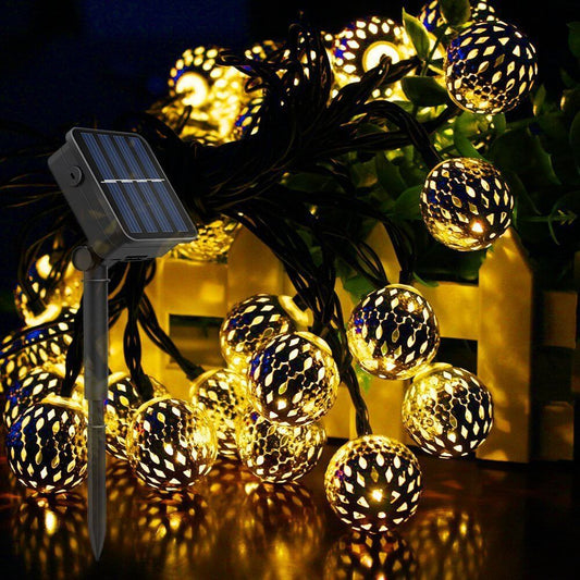 Skorter | Solar String Lights Moroccan Balls Colorful LED Christmas Lights Iron Balls Decoration Outdoor String Lights