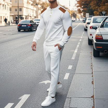 Men's stylish leisure set with practical buttons and leather applications Skorter