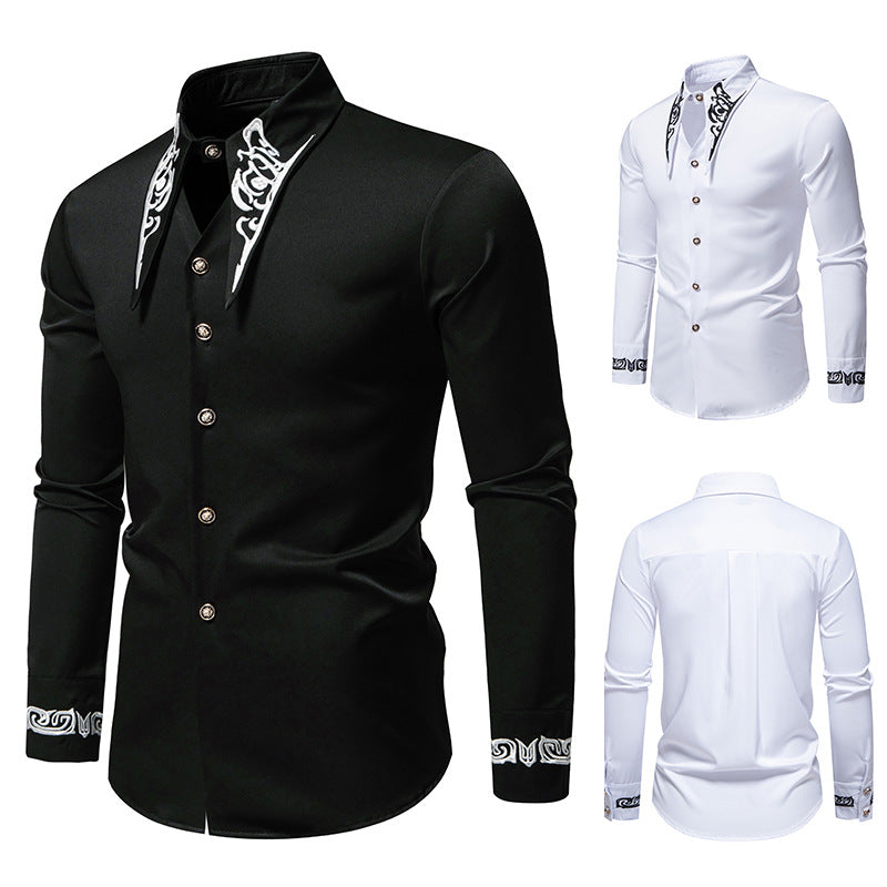 Men's Long Sleeve Shirt with Ornamental Accents Skorter