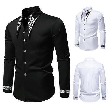 Men's Long Sleeve Shirt with Ornamental Accents Skorter