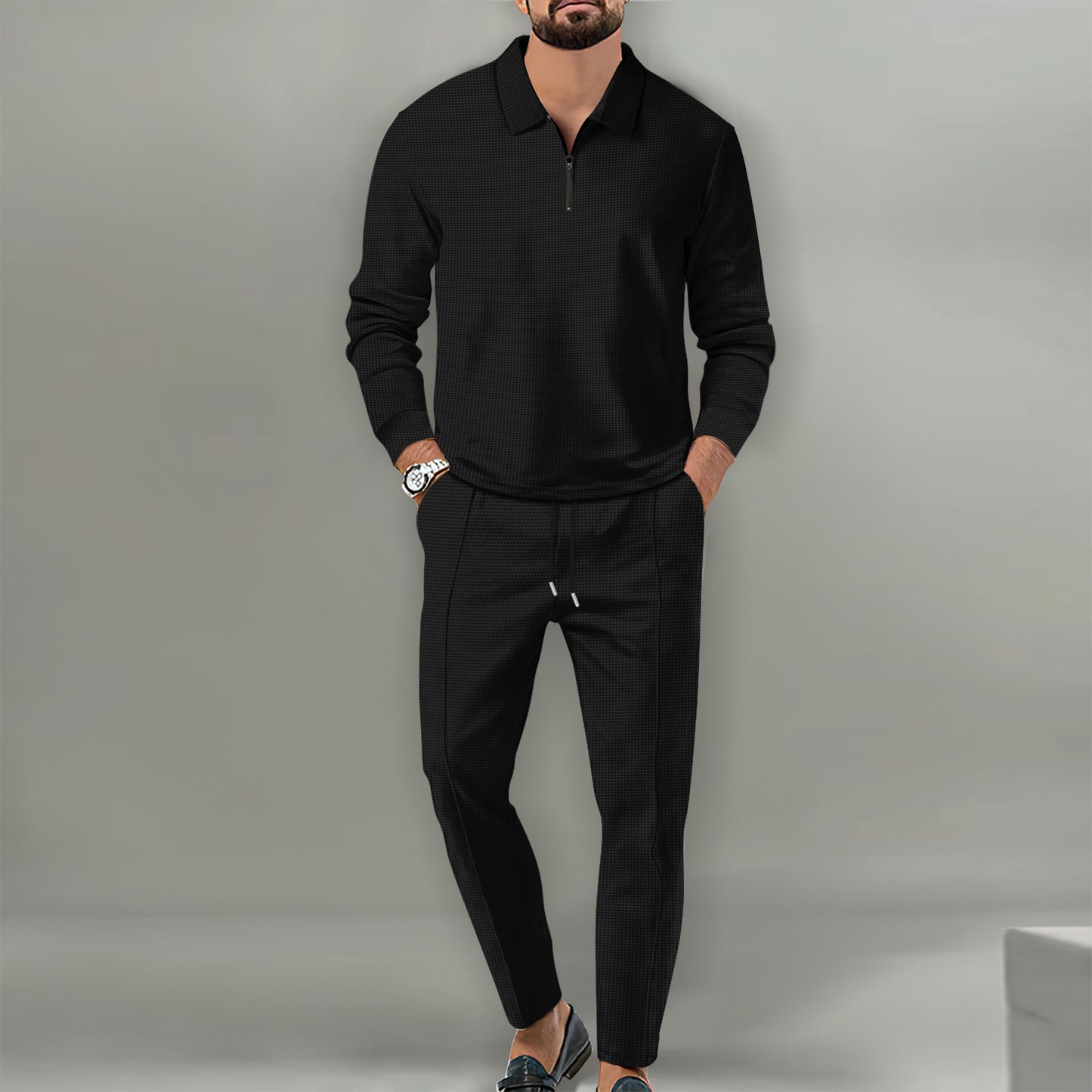 Men's sporty sweater with zipper and elegant slim-fit pants Skorter