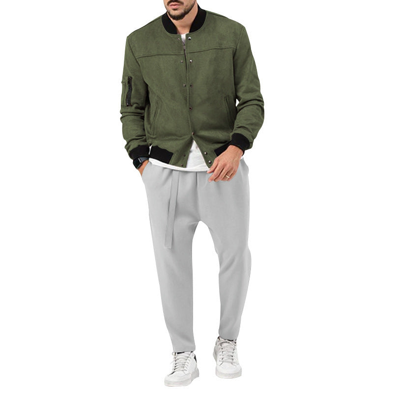 Men's fashion bomber jacket made of soft suede with practical pockets Skorter