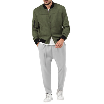 Men's fashion bomber jacket made of soft suede with practical pockets Skorter