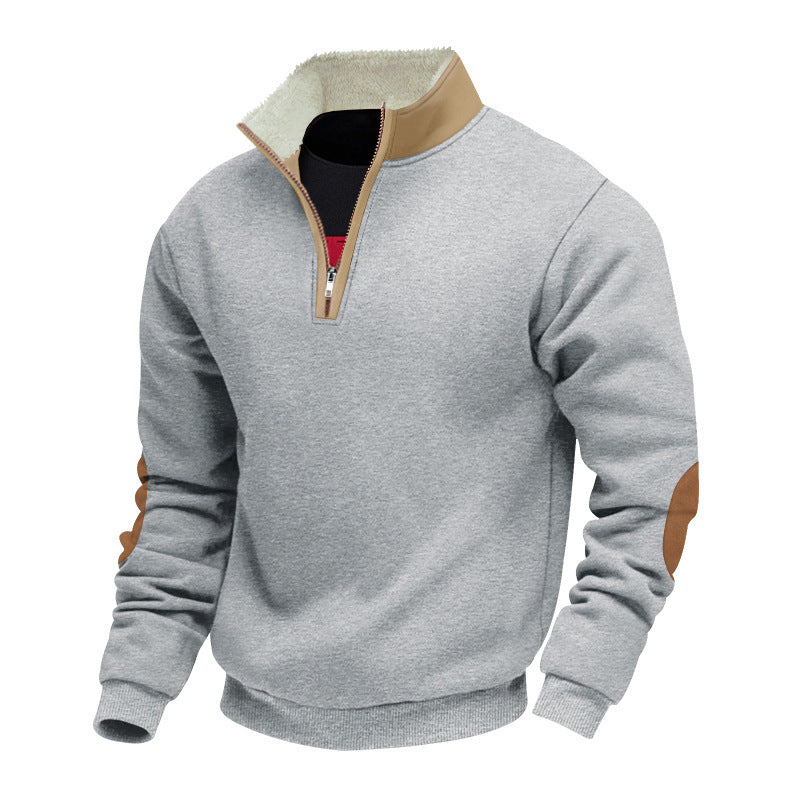 Men's stylish fleece pullover with half-zip and contrasting elbow patches Skorter