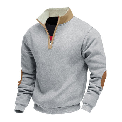 Men's stylish fleece pullover with half-zip and contrasting elbow patches Skorter