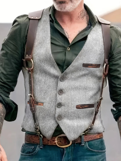 Men's stylish vest with leather accents and practical pockets Skorter