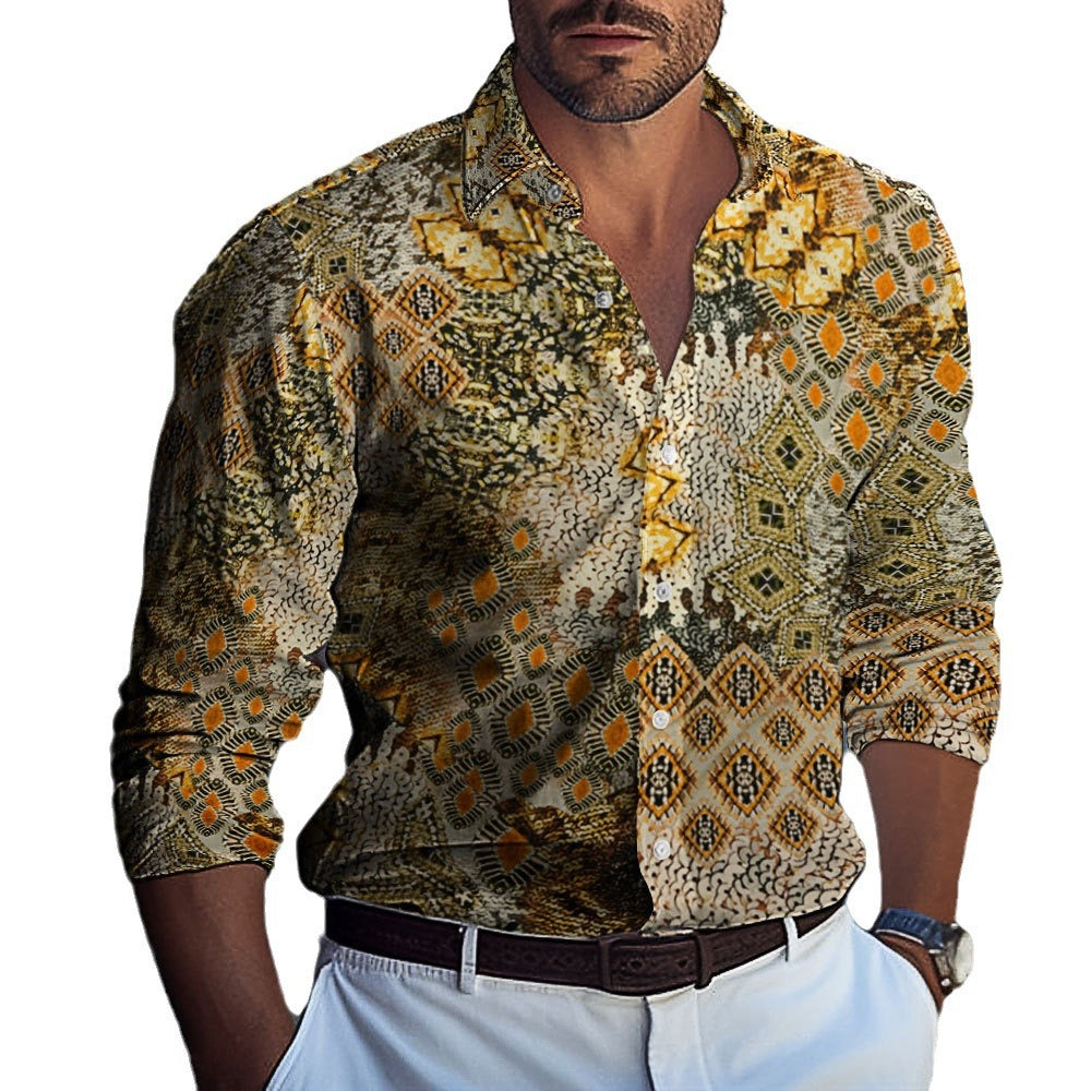 Men's long-sleeve shirt with complex paisley pattern and exclusive design Skorter