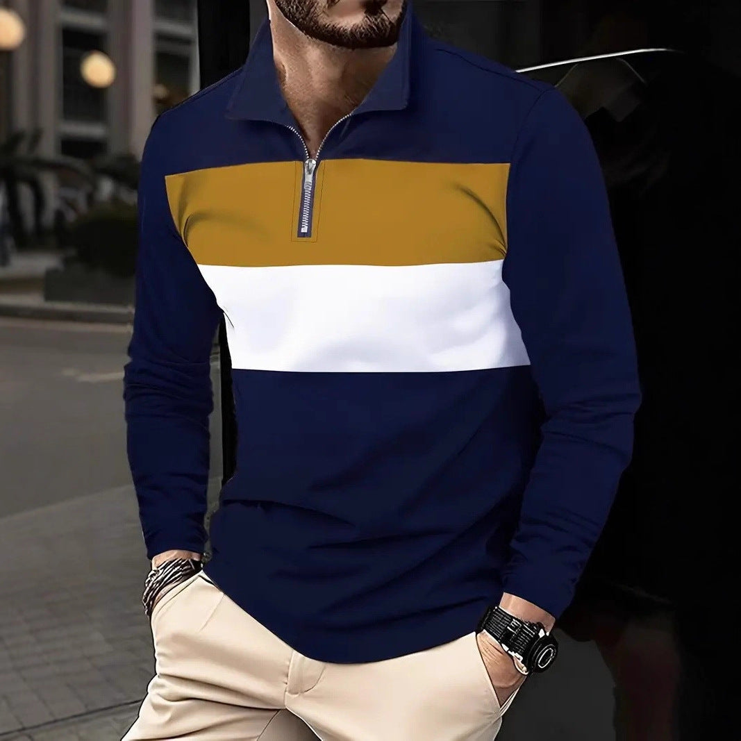 Men's zip sweater with fashionable color cut and comfortable style Skorter