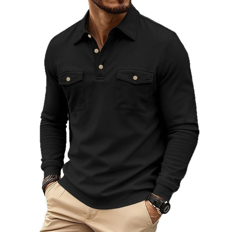 Men's stylish long-sleeve shirt with practical chest pockets and modern Henley neckline Skorter