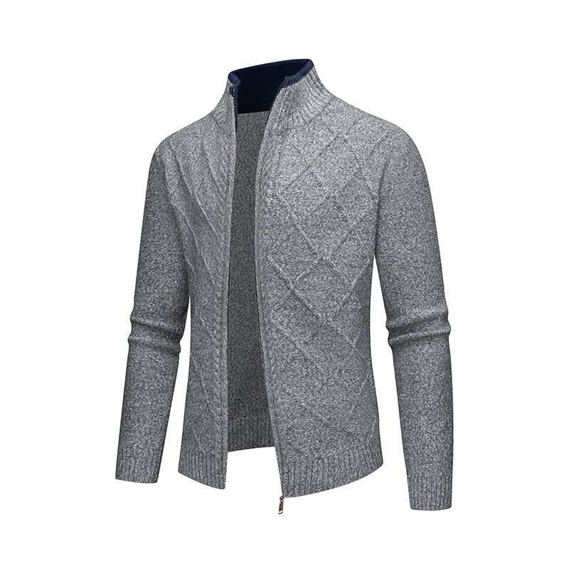 Men's Cardigan with Modern Cable Pattern and Zipper Skorter